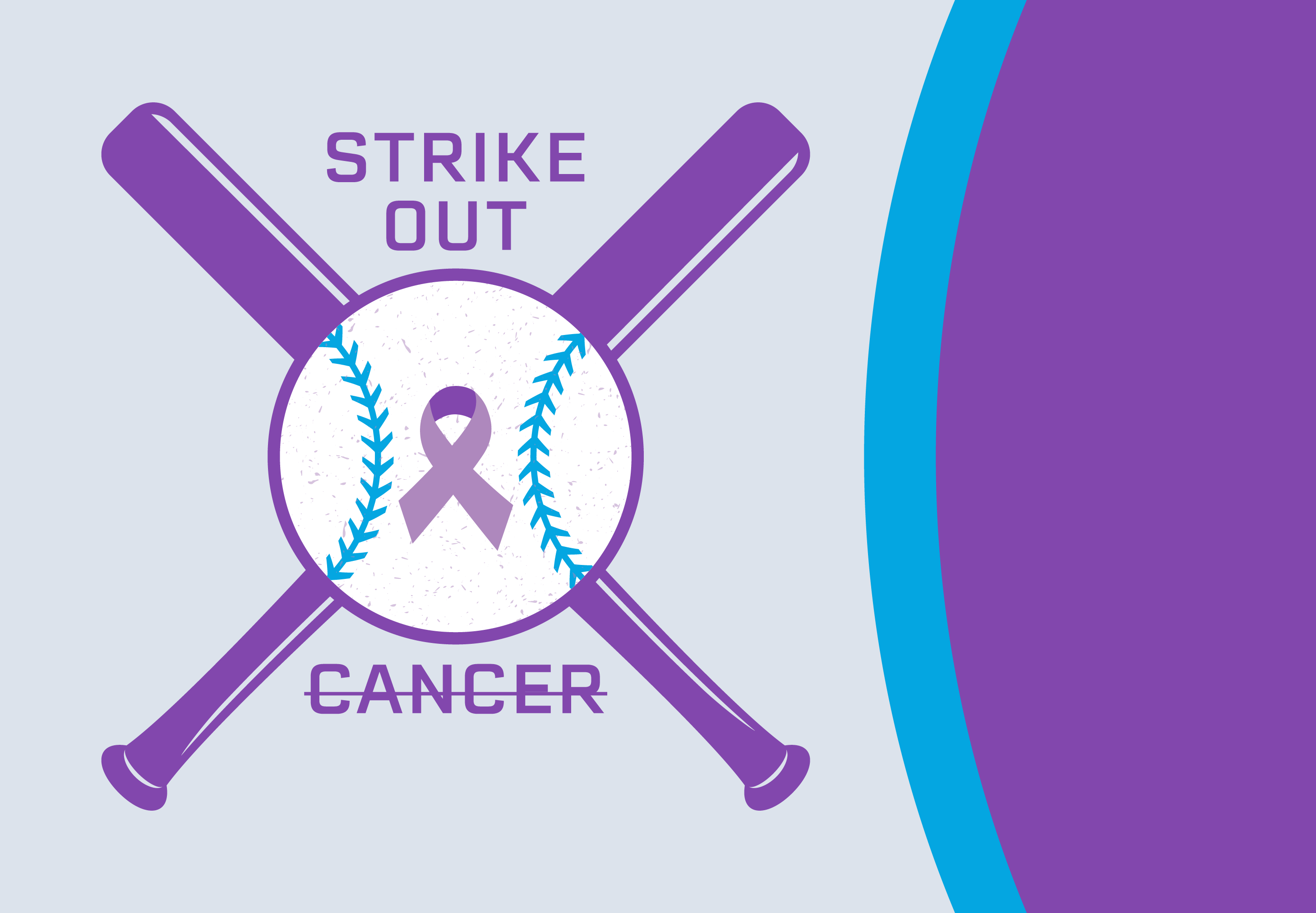 Commemorate Cancer Survivors Day with Wellstar Illustration of baseball with ribbon and bats. Text reads "Strike out cancer"