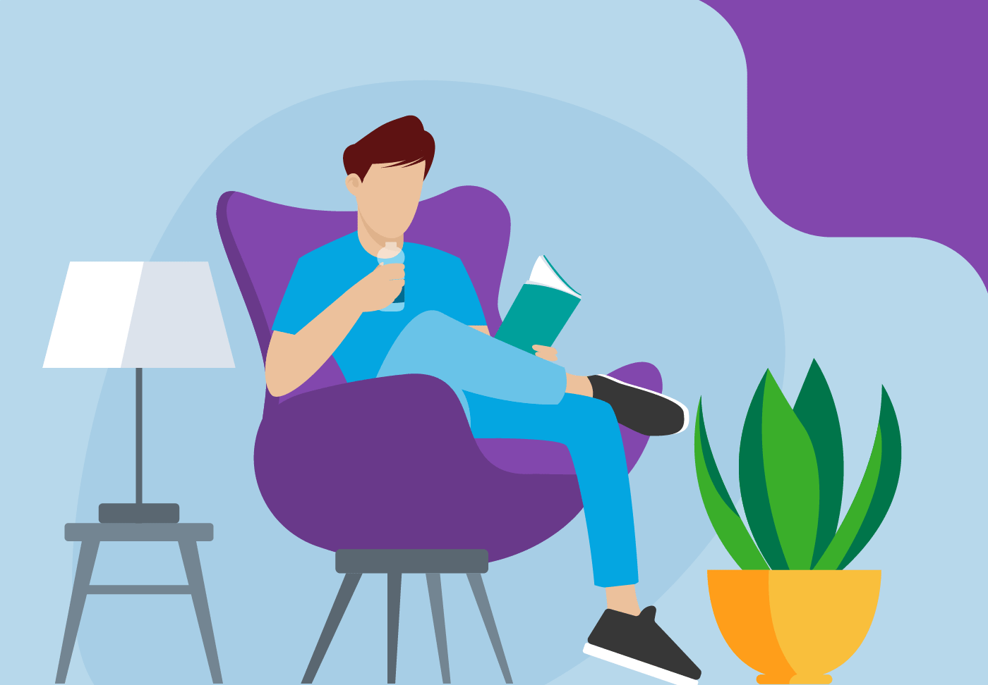 Wellstar Opens Wellness Rooms Across Facilities Benefitting Frontline Team Members Illustration of a team member reading a book in our Wellness Room.