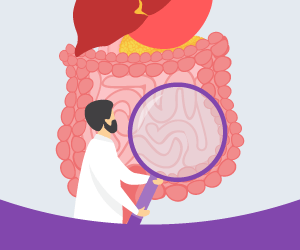 Illustration of a doctor examining a colon.