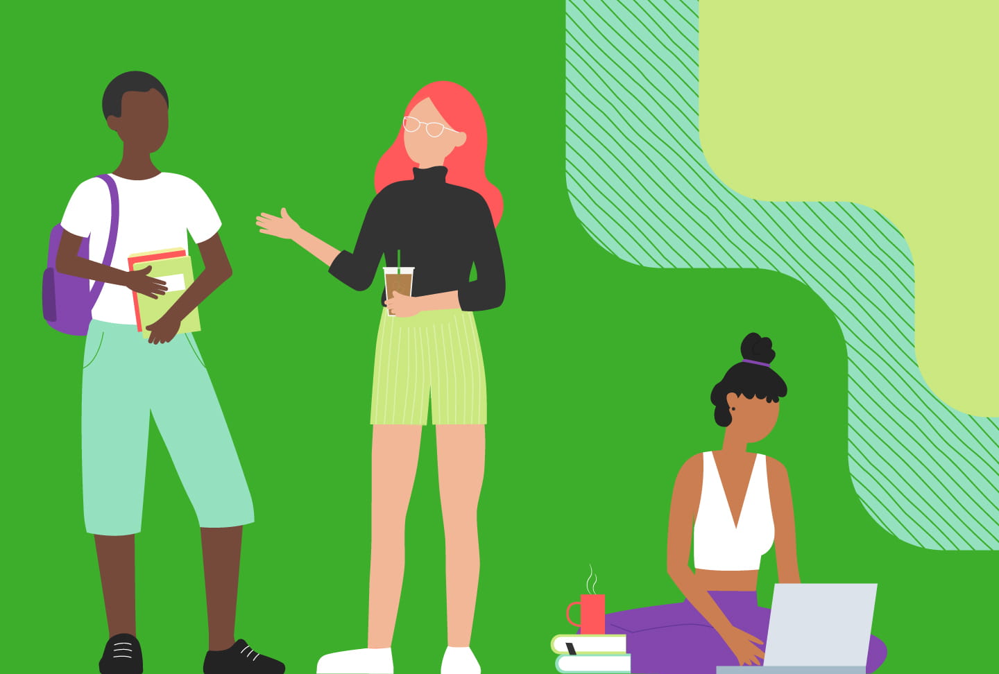 BacktoCampusCare: What to Know About Anxiety Illustration of students talking and using computer