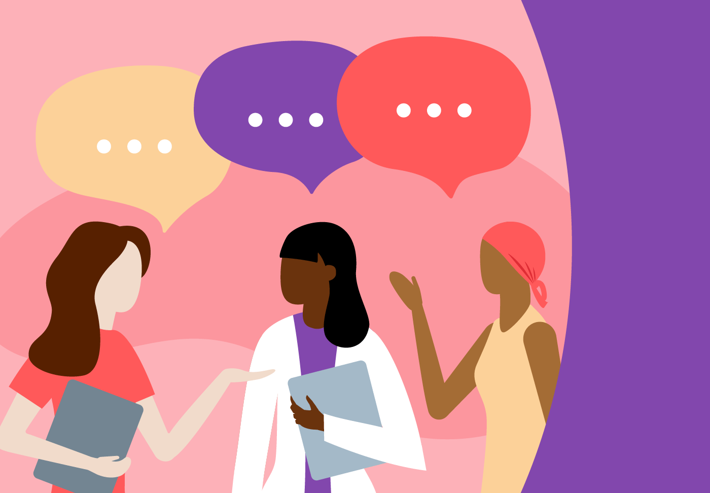 What to Expect When You or a Loved One Are Diagnosed with Breast Cancer Woman providers and breast cancer patient talking