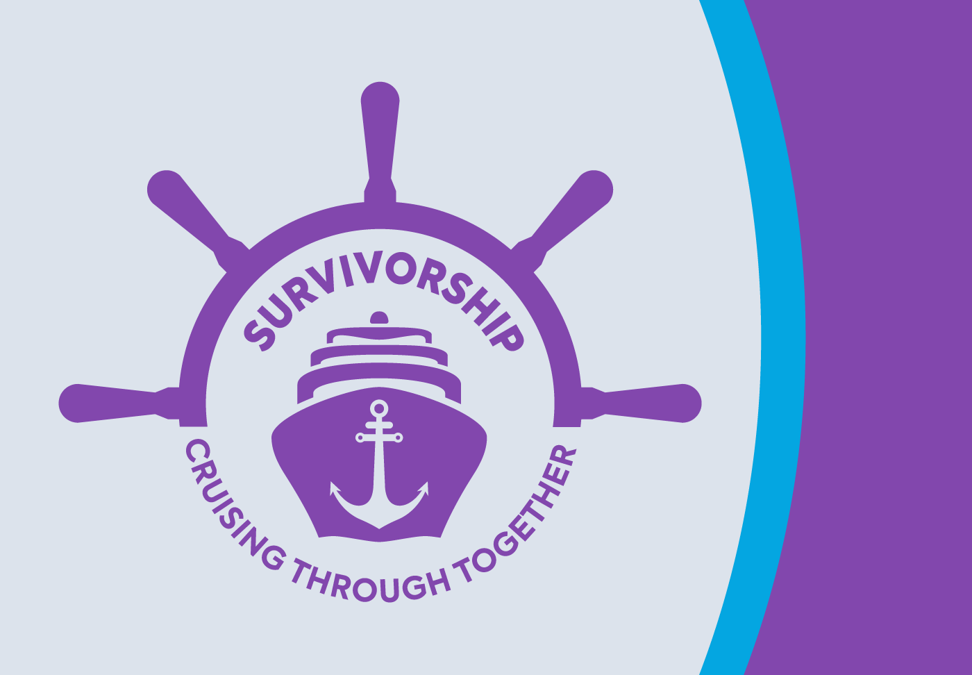 Celebrate Cancer Survivors Day with Wellstar Illustration of boat and ship wheel. Text reads "Survivorship, cruising through together"