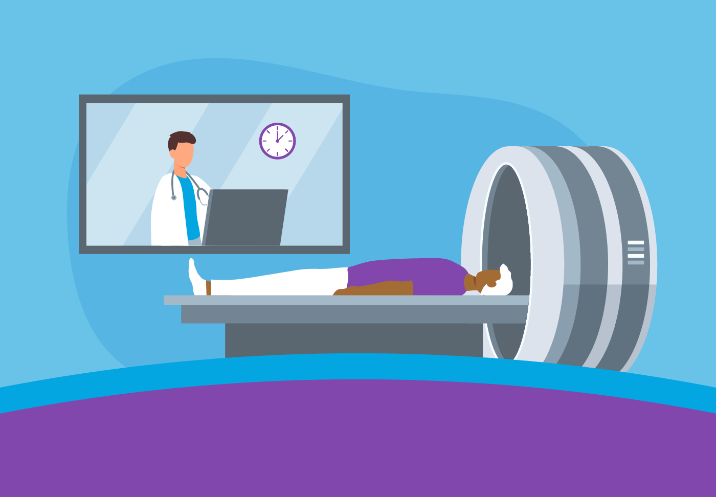 Advancements in Prostate Cancer Diagnosis and Treatment Give Providers and Patients New Tools Illustration of patient, imaging technology and provider