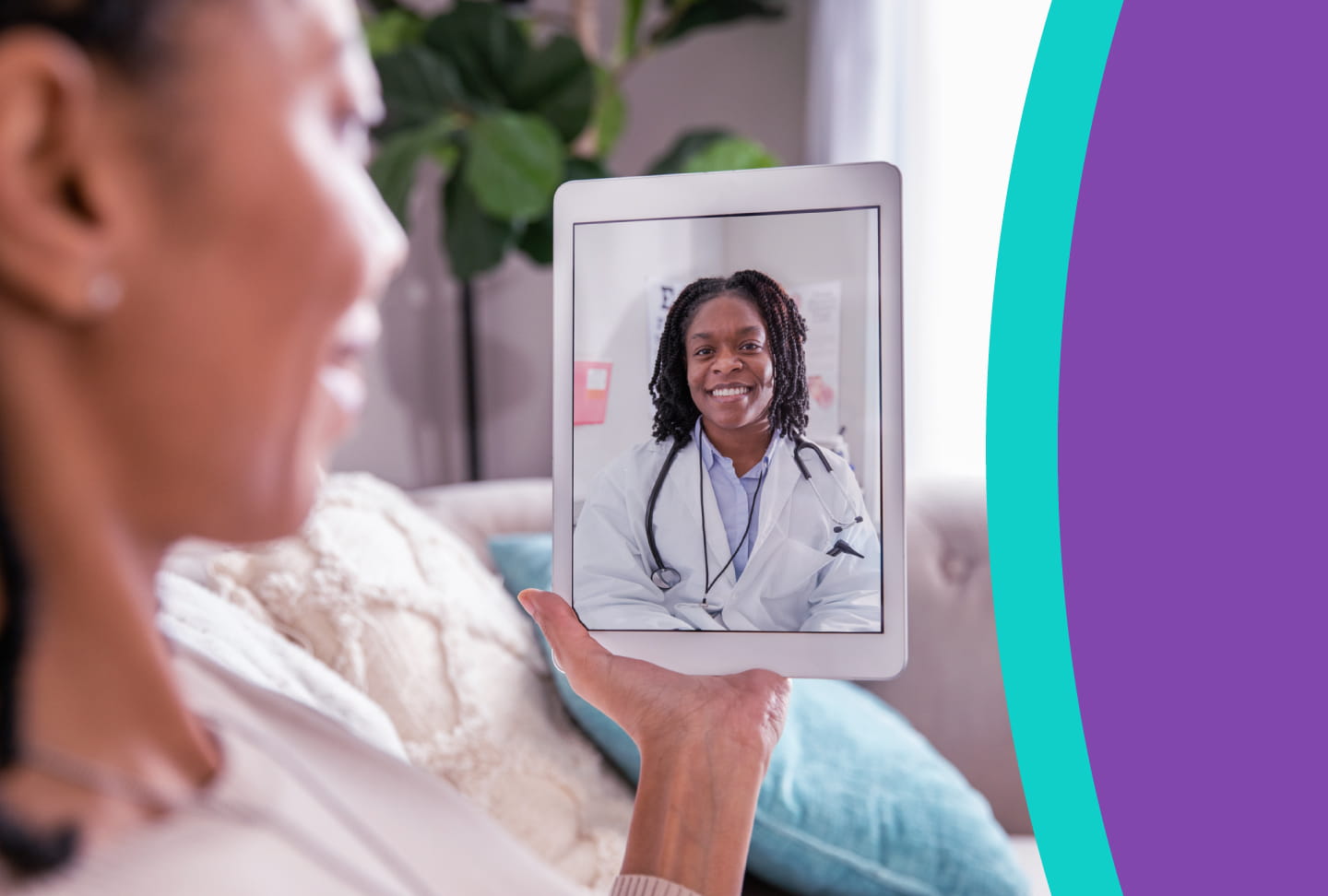 Powering Progress: Key Insights from Wellstar's Community Transformation Program Person speaking with doctor during virtual visit on tablet