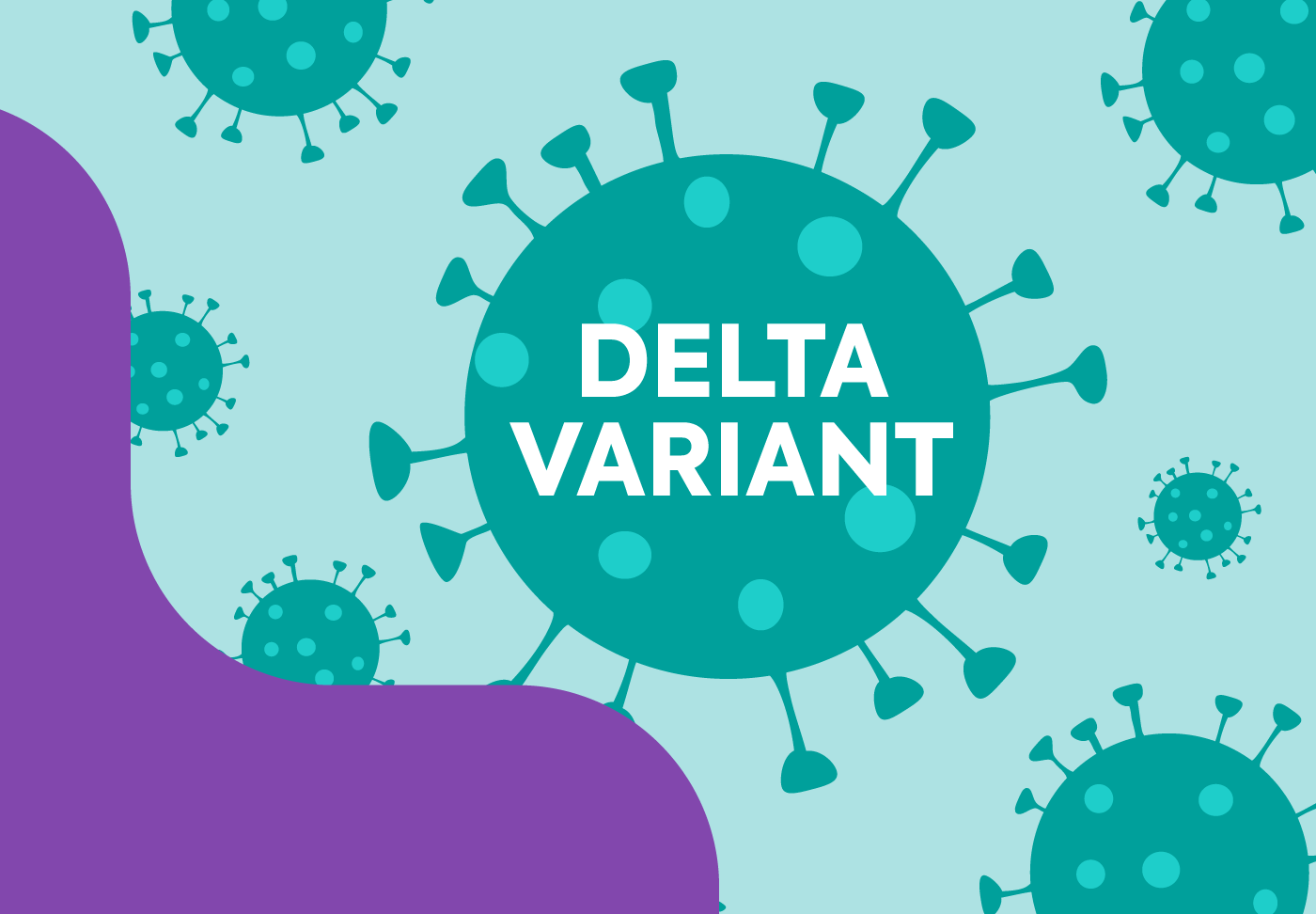 Prevent Summer Spike Image of COVID cell with text "Delta Variant"
