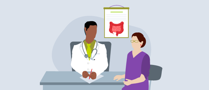 A physician consults with a patient