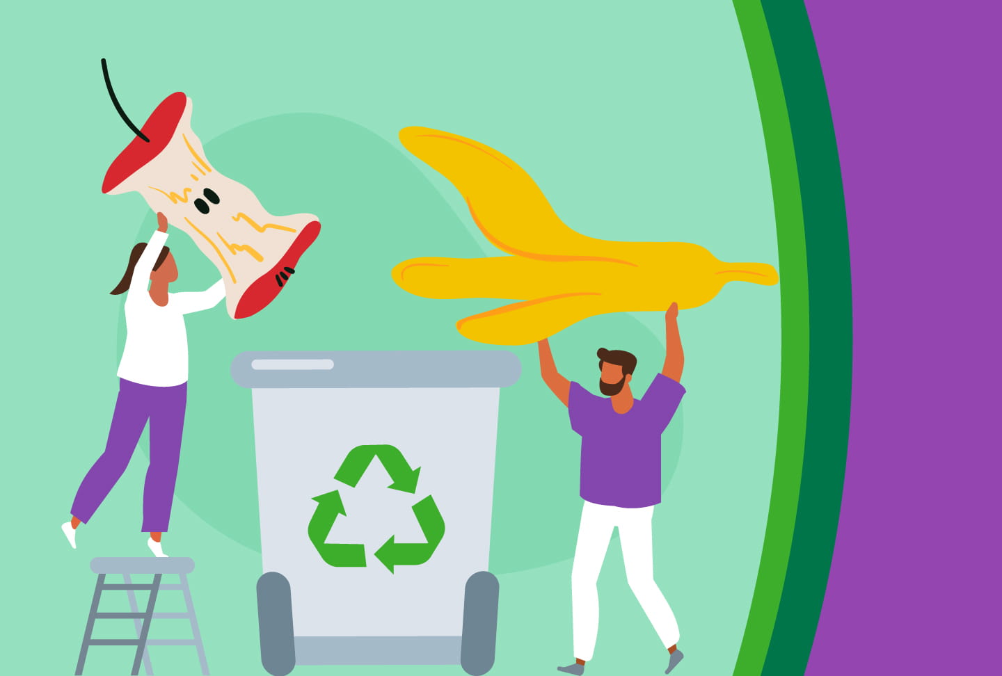 Wellstar Celebrates Earth Day with Programs Addressing Food Waste Illustration of people recycling apple core and banana peel