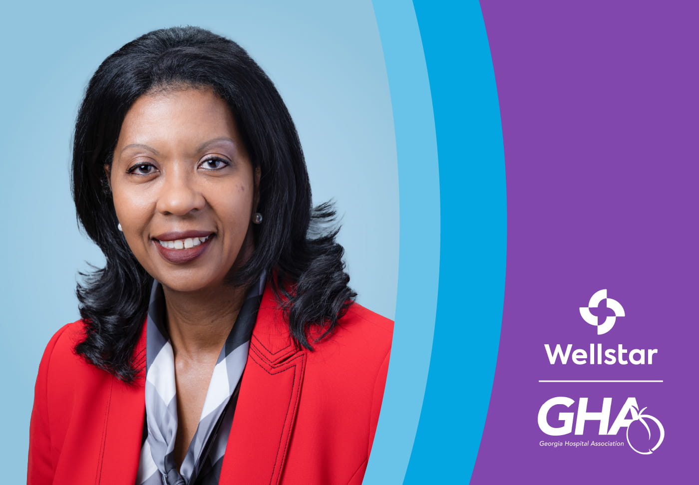 Mary Chatman, Executive Vice President of Acute Care Operations for Wellstar Health System, Elected Chair of the Georgia Hospital Association Board of Trustees  Headshot photo of Mary Chatman, Wellstar and Georgia Hospital Association logos