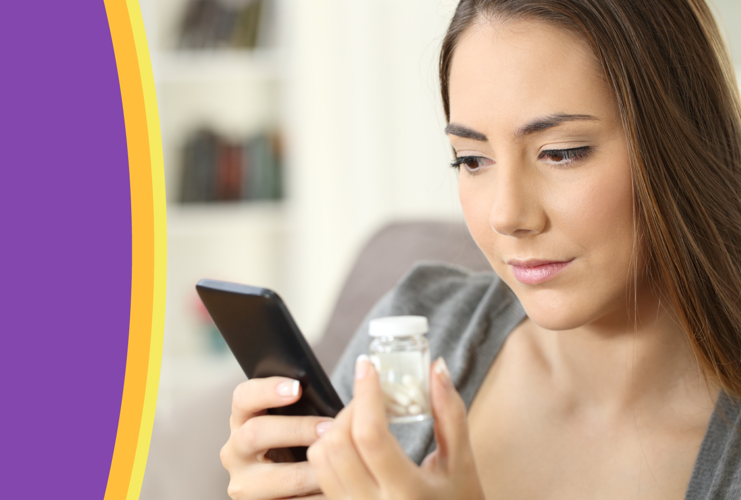 Woman searching about pills on her phone.