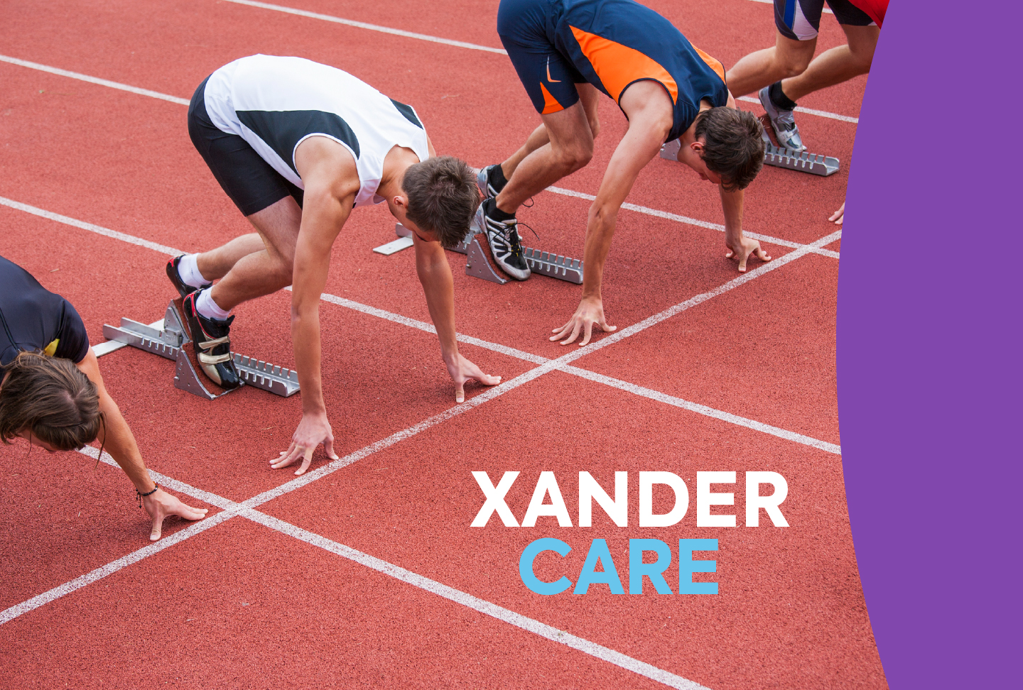 XanderCare Runners take their mark on the track. Text reads XanderCare.