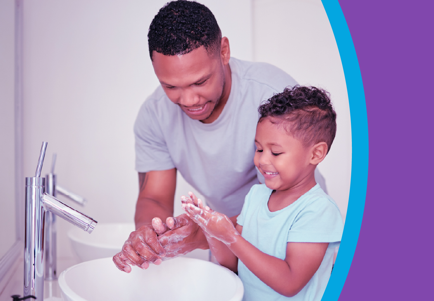 Together, We Can Slow the Spread of Illness in Our Community Parent and child washing hands