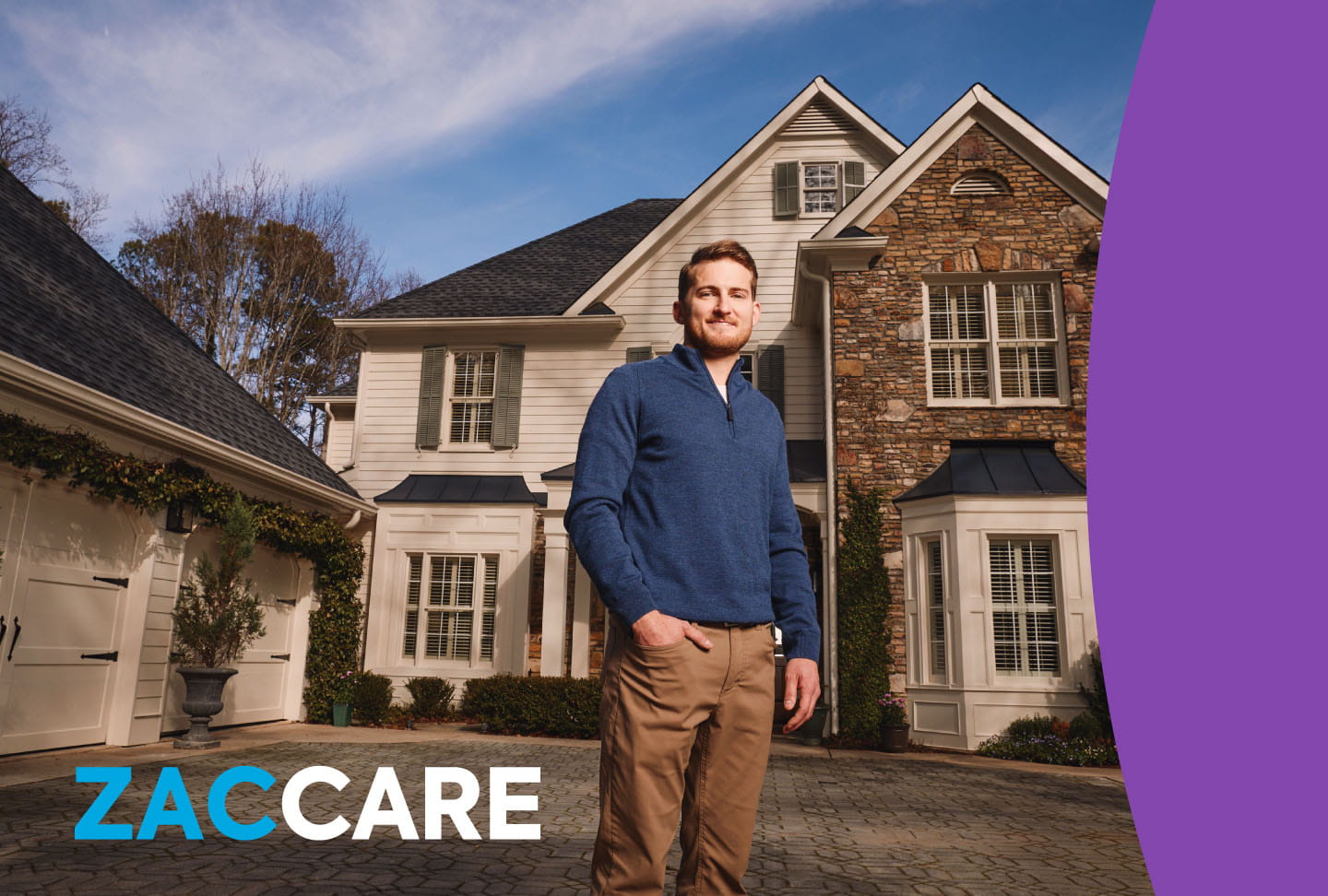 ZacCare Zac standing outside the front of his home