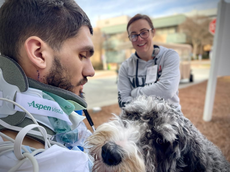 During his time at Wellstar Kennestone, a nurse arranged for a special visit for her patient Chris from his dob while he recovered from a traumatic injury.